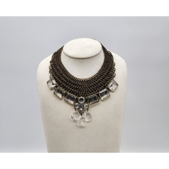CHICO’s Ornate Mesh Multi Chain Link Enormous Rhinestones Necklace - Picture 1 of 7